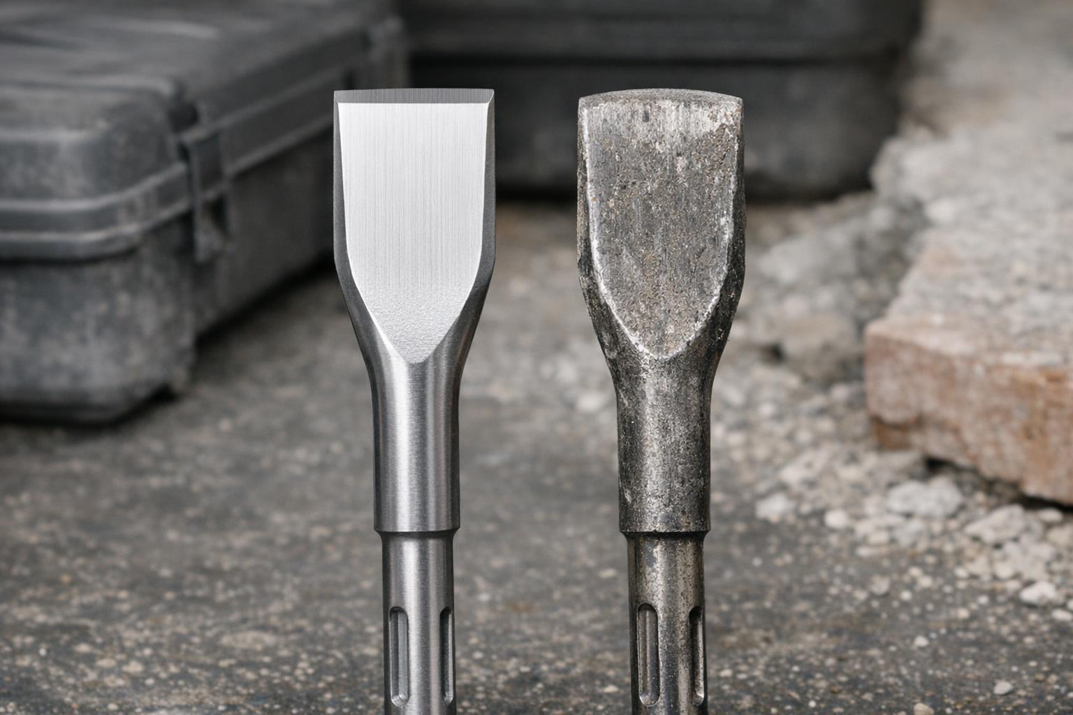 Zdjęcie porównawcze: nowe i zużyte dłuto SDS